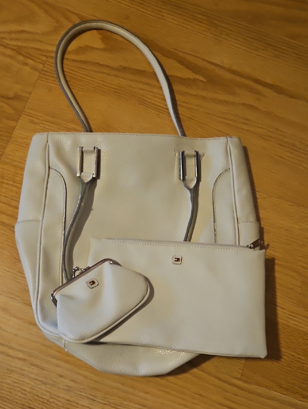 Tommy Hilfiger Cream Pebbled Tote with Detachable Pouches
